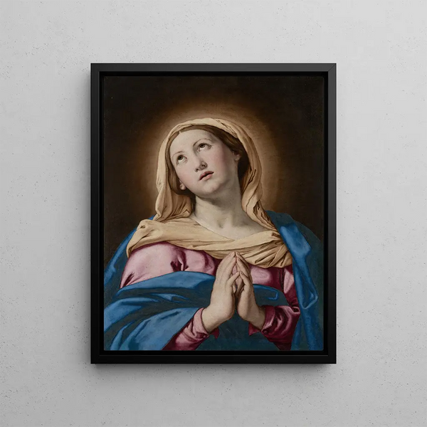 The Virgin in Prayer - Giovanni Battista Salvi da Sassoferrato — framed artwork on a wall