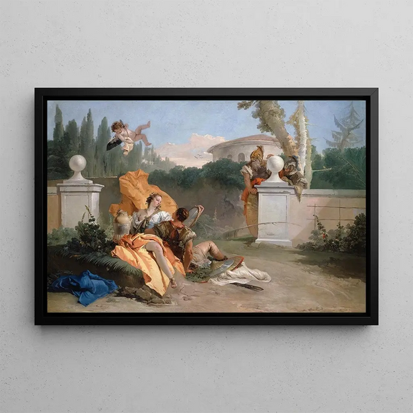 Renaud et Armide dans son jardin - Giovanni Battista Tiepolo — framed artwork on a wall