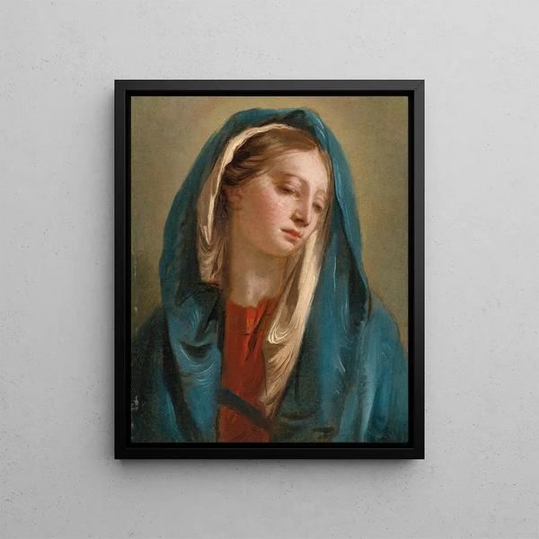 La Madone de face et vêtue d'un manteau bleu - Giovanni Battista Tiepolo — framed artwork on a wall