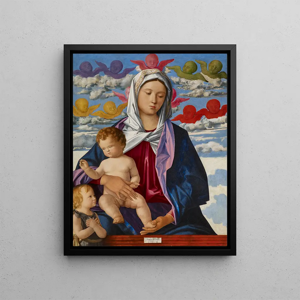 La Vierge à l'Enfant avec saint Jean-Baptiste - Giovanni Bellini — framed artwork on a wall