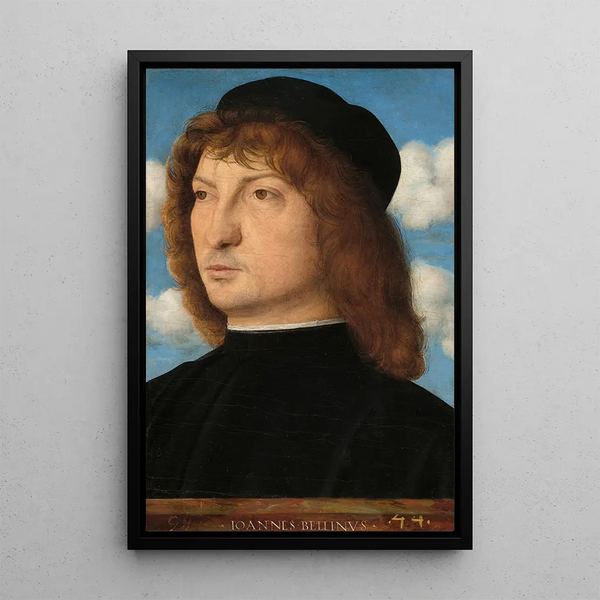 Portrait of a Venetian gentleman - Giovanni Bellini — framed artwork on a wall