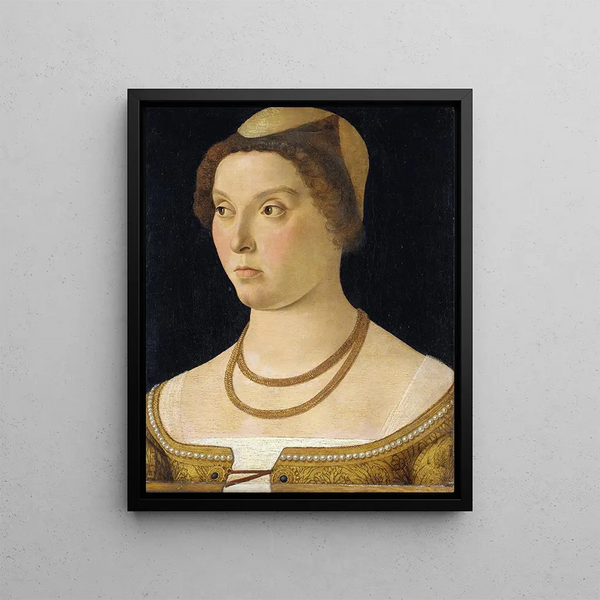 Portrait of a Woman - Giovanni Bellini — framed artwork on a wall