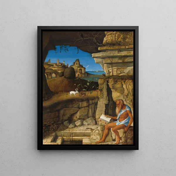Reading of Saint Jerome - Giovanni Bellini — framed artwork on a wall