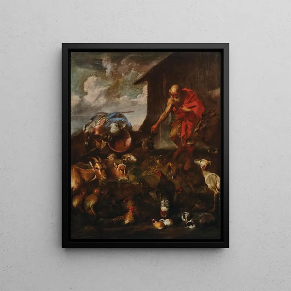 Animals entering Noah's Ark - Giovanni Benedetto Castiglione — framed artwork on a wall
