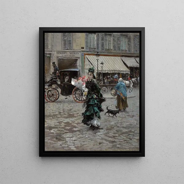 Crossing the street - Giovanni Boldini — framed artwork on a wall