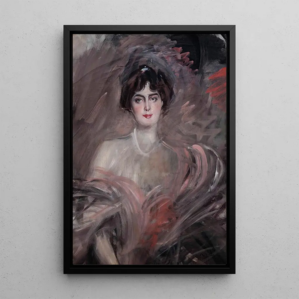 Portrait of Mademoiselle Emilienne Le Roy - Giovanni Boldini — framed artwork on a wall