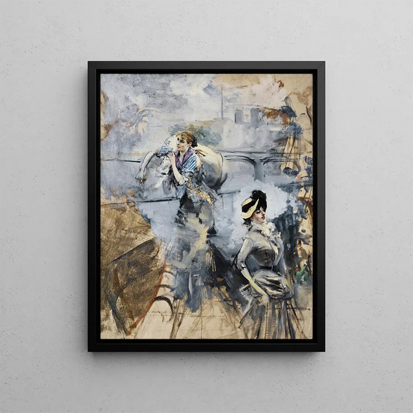 Lavandière et jeune brune au bord de la Seine à Paris - Giovanni Boldini — framed artwork on a wall