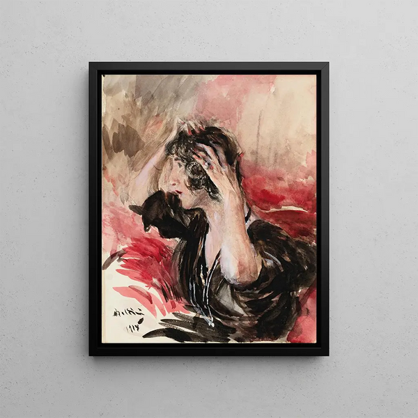 A woman combs her hair - Giovanni Boldini — framed artwork on a wall