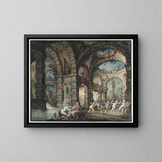 Family of satyrs with dancing cherubs - Giovanni David — framed artwork on a wall