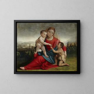 Virgin and Child with the Young John - Giovanni Francesco Caroto — framed artwork on a wall