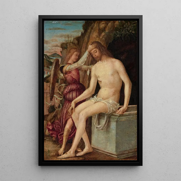 The Resurrected Christ with an Angel - Giovanni Francesco Maineri — framed artwork on a wall