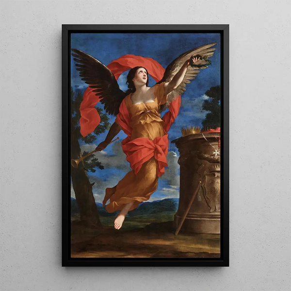 Allegory of Fame - Giovanni Francesco Romanelli — framed artwork on a wall