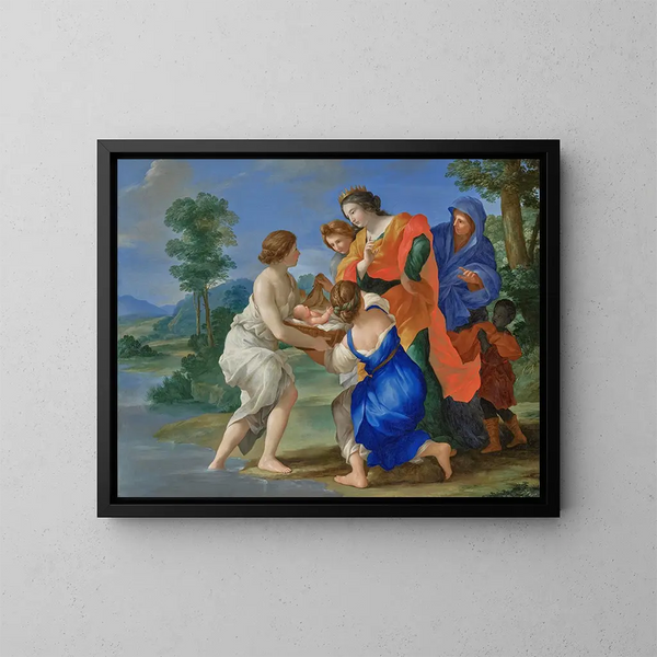 The Discovery of Moses - Giovanni Francesco Romanelli — framed artwork on a wall