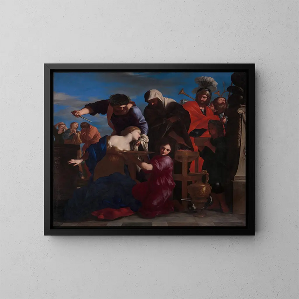 The Sacrifice of Polyxene - Giovanni Francesco Romanelli — framed artwork on a wall