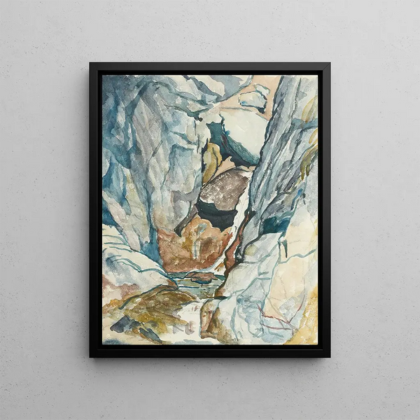 Mountain Gorge with Waterfall - Giovanni Giacometti — framed artwork on a wall