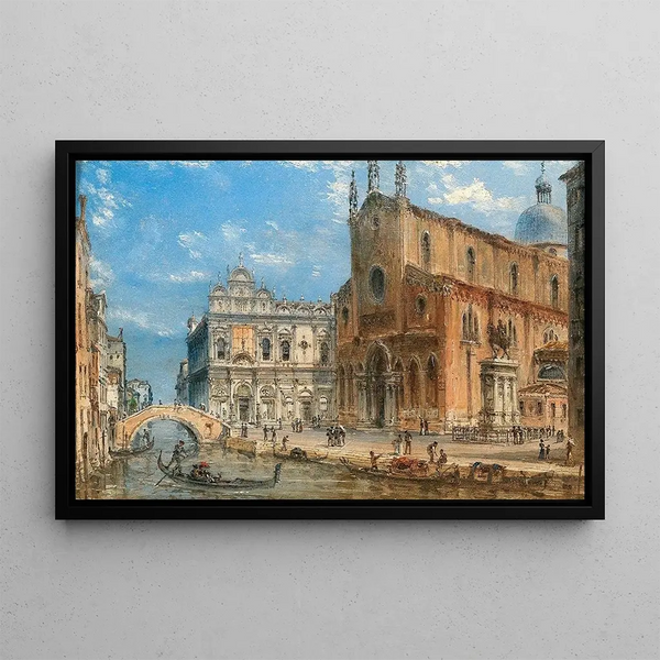View of San Zanipolo with the Colleoni Equestrian - Giovanni Grubacs — framed artwork on a wall