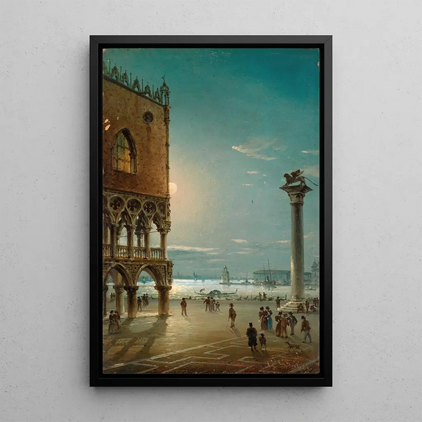 Night by moonlight on Saint Mark's Square in Venice - Giovanni Grubacs — framed artwork on a wall