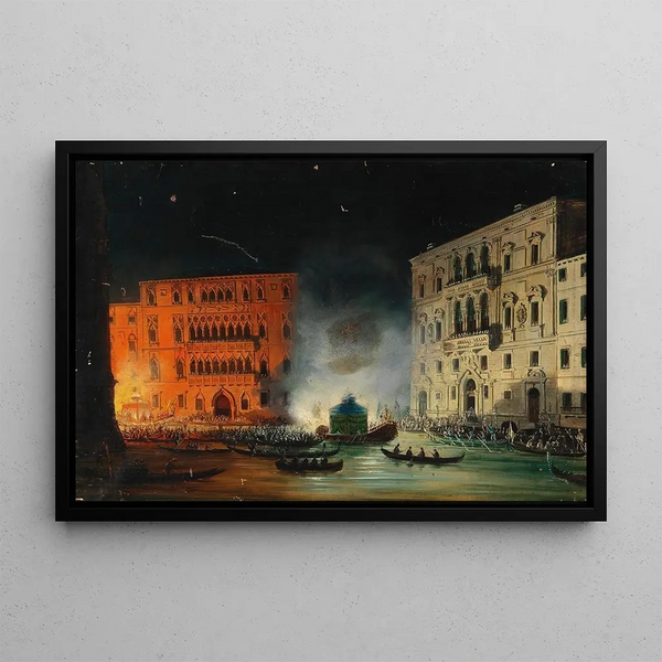 Venetian Festivals on the Grand Canal in 1838 in honor of Emperor Ferdinand - Giovanni Grubacs — framed artwork on a wall