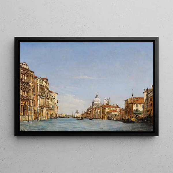 Venice Painting, View of the Grand Canal with Santa Maria della Salute - Giovanni Grubacs — framed artwork on a wall