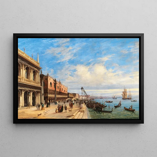 Venice, view of the Molo with the Libreria and the Doge's Palace - Giovanni Grubacs — framed artwork on a wall