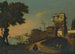 Italian landscape painting with figures entering a walled city by the water - Giovanni Migliara — artwork view