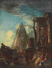 a classical ruins caprice with the Pyramid of Cestius beyond - Giovanni Paolo Panini — artwork view