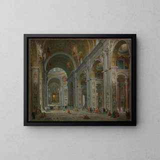 Interior of Saint Peter's Basilica in Rome - Giovanni Paolo Panini — framed artwork on a wall