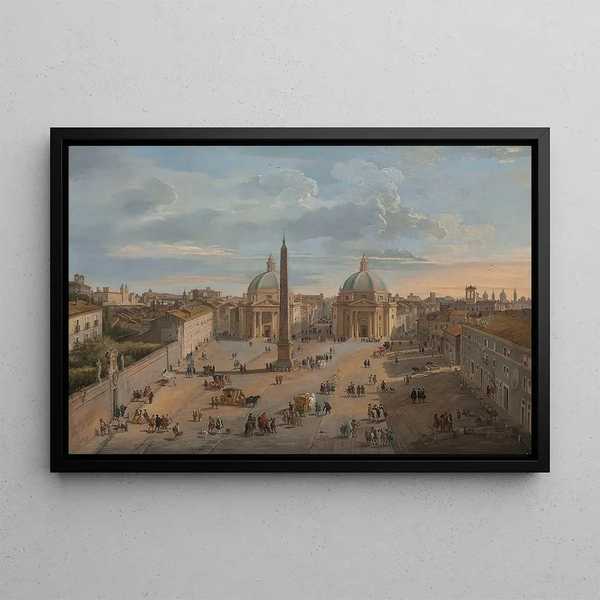 View of Piazza del Popolo, Rome - Giovanni Paolo Panini — framed artwork on a wall