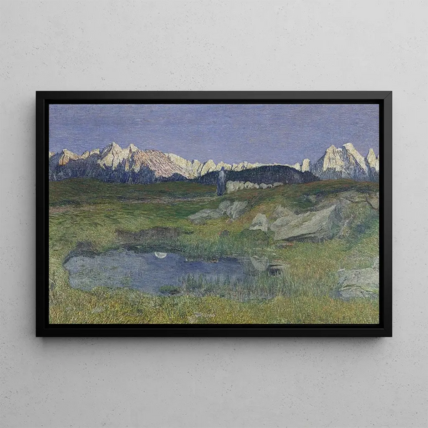 Alpine landscape at sunset - Giovanni Segantini — framed artwork on a wall