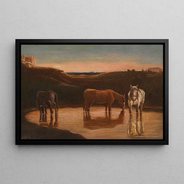 Horses at the ford - Giovanni Segantini — framed artwork on a wall