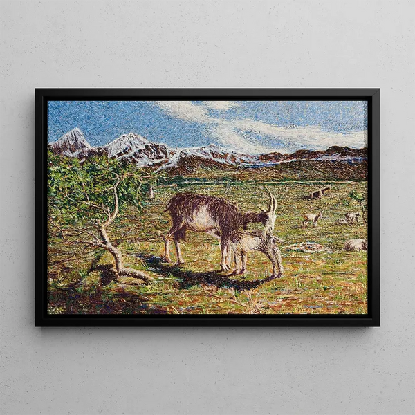 Goats against landscape - Giovanni Segantini — framed artwork on a wall