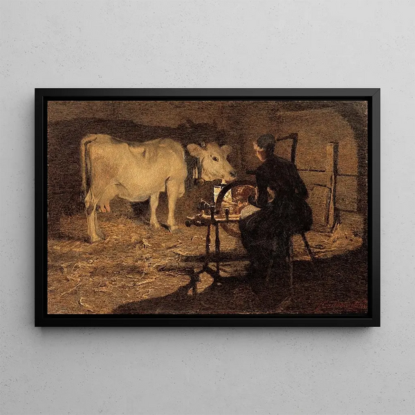 Spinning - Giovanni Segantini — framed artwork on a wall