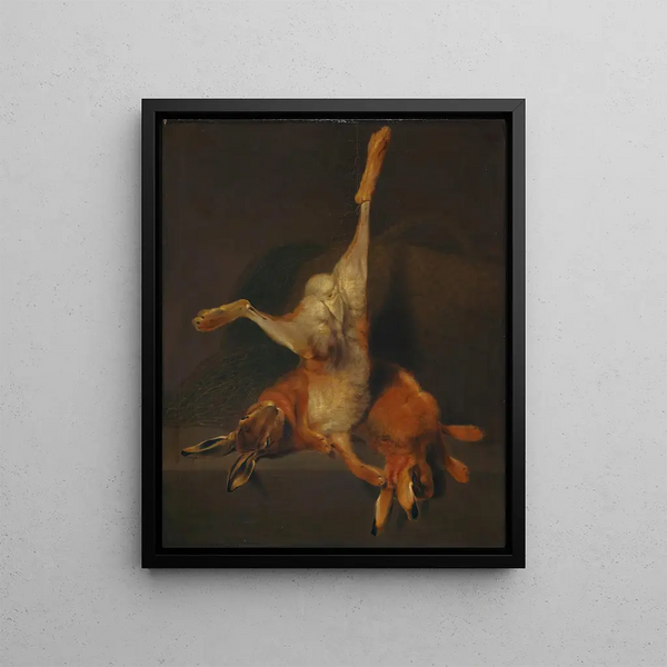 Nature morte aux deux lièvres - Giovanni Segantini — framed artwork on a wall