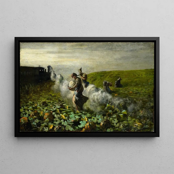 The Pumpkin Harvest - Giovanni Segantini — framed artwork on a wall