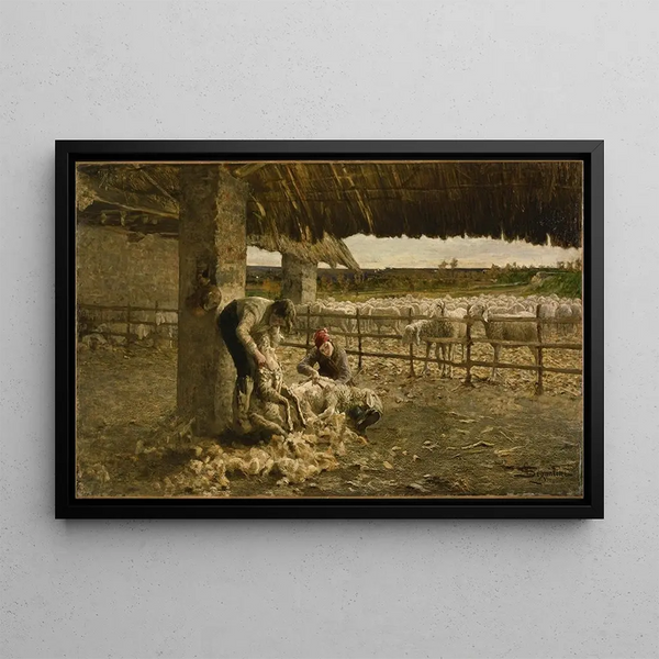La tonte des moutons - Giovanni Segantini — framed artwork on a wall