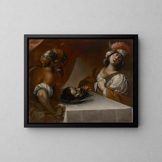 Herod and Herodias with the head of Saint John the Baptist - Giovanni Stefano Danedi — framed artwork on a wall