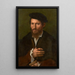 Portrait of a man with a black hat and gloves - Girolamo da Carpi — framed artwork on a wall