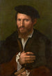 Portrait of a man with a black hat and gloves - Girolamo da Carpi — artwork view