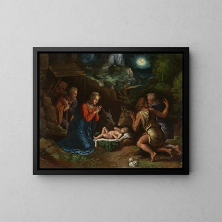 L'Adoration des bergers - Girolamo da Carpi — framed artwork on a wall