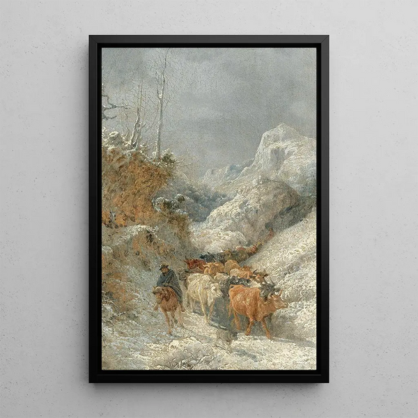 Berger avec troupeau de bovins - Girolamo Gianni — framed artwork on a wall