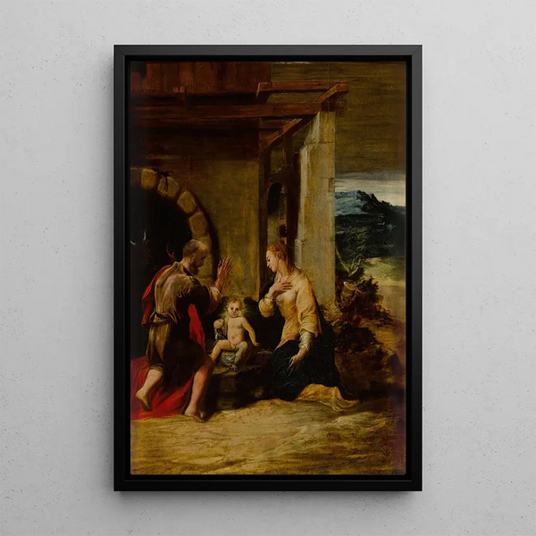 La Sainte Famille dans un paysage - Girolamo Mazzola Bedoli — framed artwork on a wall