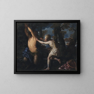 Apollon dépouillant Marsyas - Girolamo Troppa — framed artwork on a wall