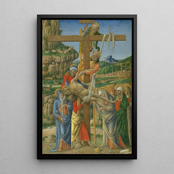 the Descent from the Cross - Girolamo da Cremona — framed artwork on a wall