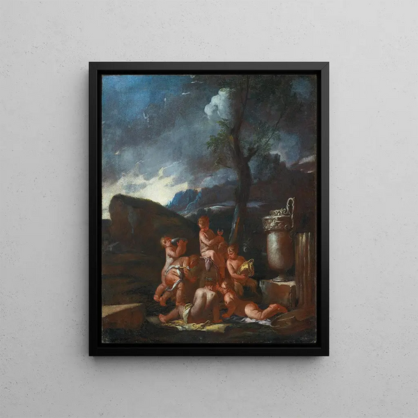 Bacchanale with putti - Giulio Carpioni — framed artwork on a wall