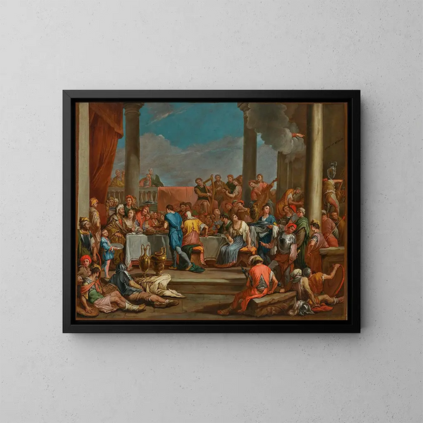 The Feast of Balthazar - Giulio Carpioni — framed artwork on a wall