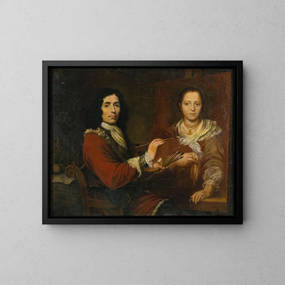 Self-portrait of the artist painting his wife - Giulio Quaglio I — framed artwork on a wall