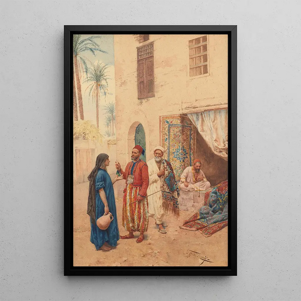At a Carpet Bazaar - Giulio Rosati — framed artwork on a wall