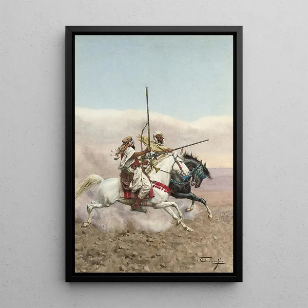 Two Arab Horsemen - Giulio Rosati — framed artwork on a wall
