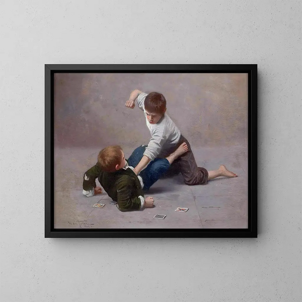 Two boys fighting - Giulio del Torre — framed artwork on a wall