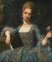 Portrait of a lady dressed in a richly embroidered blue dress - Giuseppe Baldrighi — artwork view